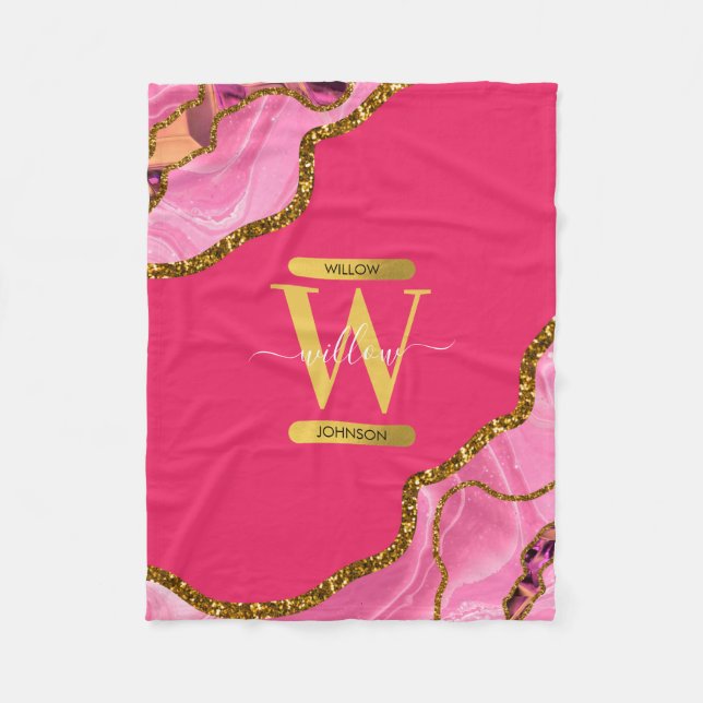 Couverture Polaire Monogramme de Parties scintillant de l'âge rose et (Devant)