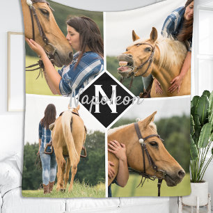 Couverture Polaire Monogramme de photo de cheval Équestre Amateur de