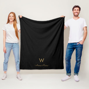 Couverture Polaire Monogramme de script Black Gold moderne