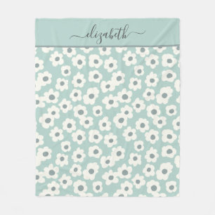 Couverture Polaire Monogramme de script Boho vert blanc gris floral