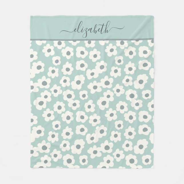 Couverture Polaire Monogramme de script Boho vert blanc gris floral  (Devant)
