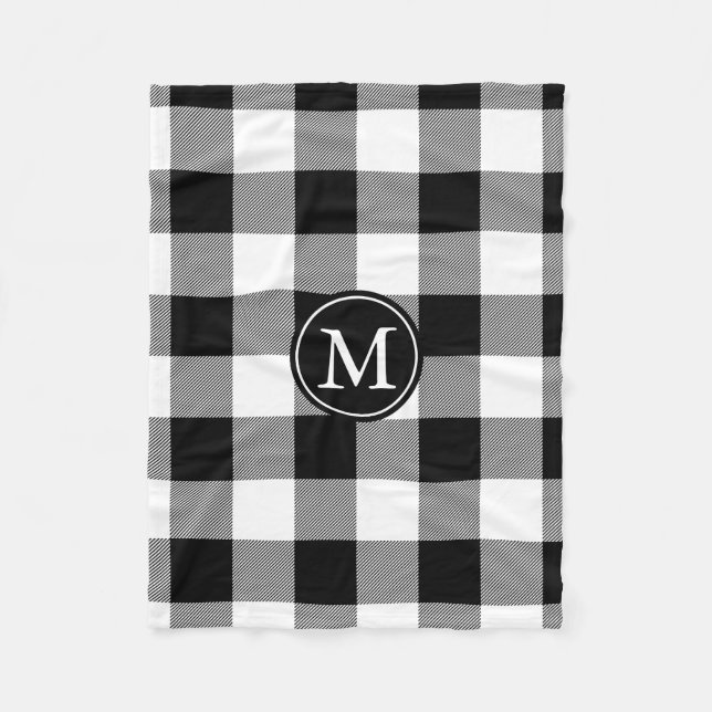 Couverture Polaire Monogramme de vérification du bison noir et blanc (Devant)