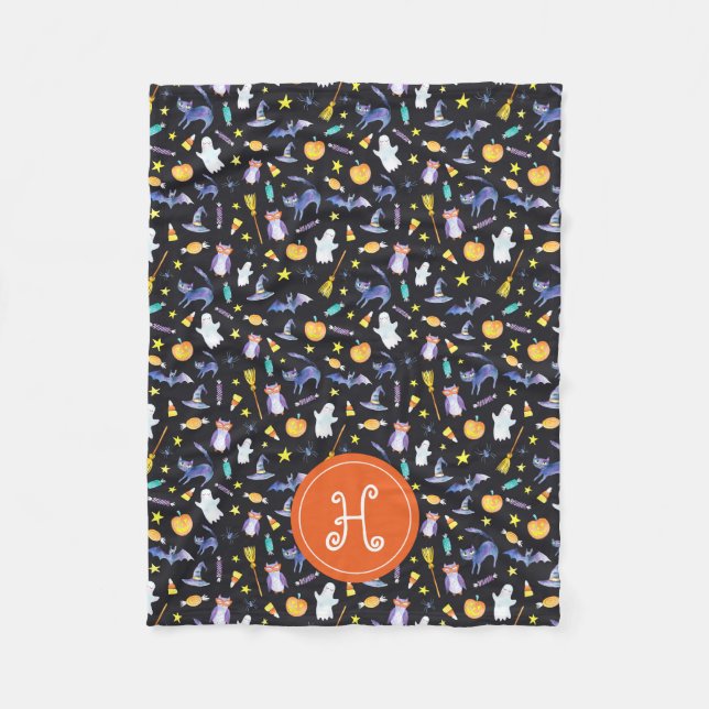 Couverture Polaire Monogramme des amis d'Halloween (Devant)