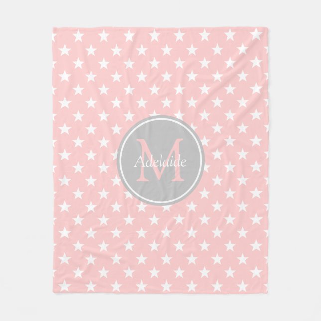 Couverture Polaire Monogramme d'étoiles de gris de roses pâles et de (Devant)