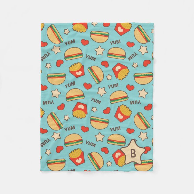 Couverture Polaire Monogramme d'hamburgers et de fritures (Devant)