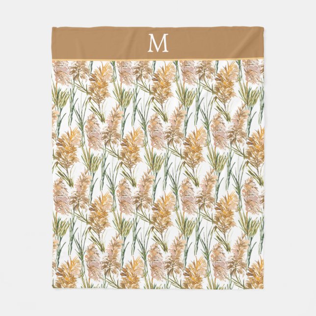 Couverture Polaire Monogramme d'herbe de Pampas vert et Brown (Devant)