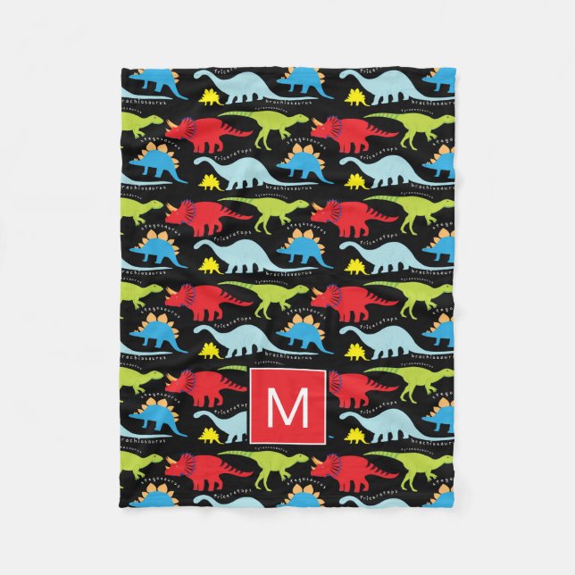 Couverture Polaire Monogramme | Dinosaures colorés (Devant)