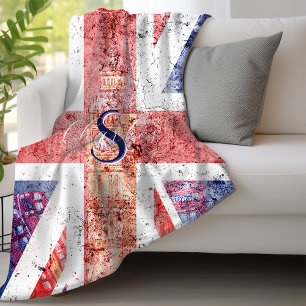 Couverture Polaire Monogramme du drapeau Union Jack vintage en détres