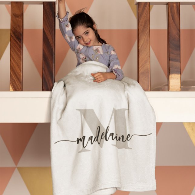 Couverture Polaire Monogramme Elegant Blanc noir personnel (Créateur téléchargé)