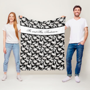 Couverture Polaire Monogramme élégant écriture noir blanc plumes de c