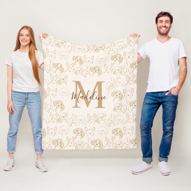 Couverture Polaire Monogramme élégant Motif de chien pop neutre migno (En situation)