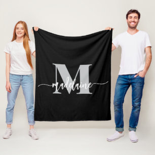 Couverture Polaire Monogramme Elegant noir blanc personnel