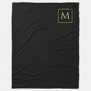 Couverture Polaire Monogramme élégant, noir et or personnalisé