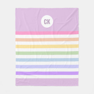 Couverture Polaire Monogramme en Blanc Cirque Pastel Arc-en-ciel rayu