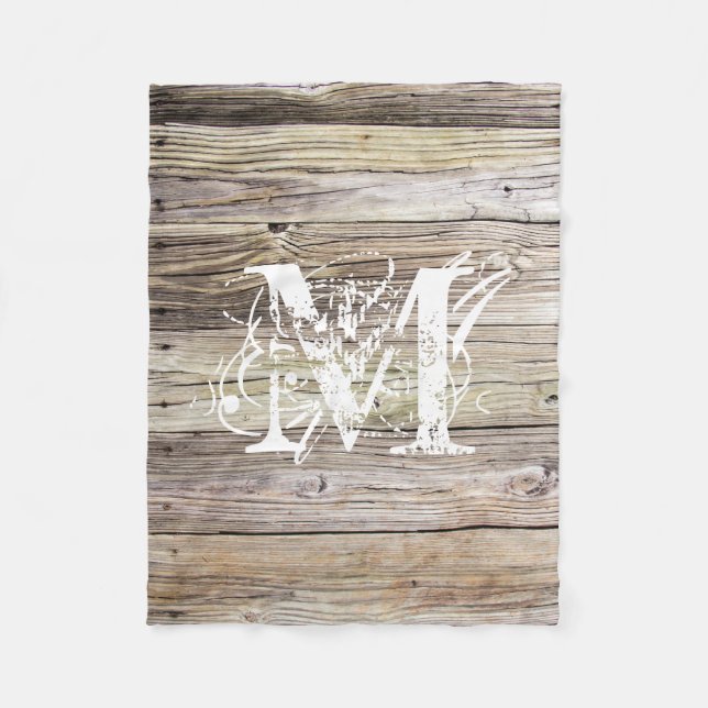 Couverture Polaire Monogramme en bois rustique (Devant)