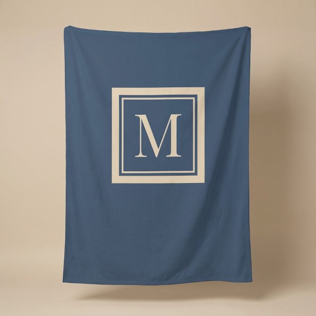Couverture Polaire Monogramme encadré bleu personnalisé et vanille (Créateur téléchargé)
