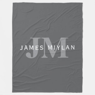 Couverture Polaire Monogramme et nom gris foncé moderne