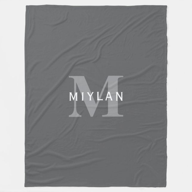 Couverture Polaire Monogramme et nom gris foncé moderne (Devant)