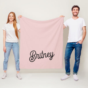 Couverture Polaire Monogramme et nom rose pâle moderne