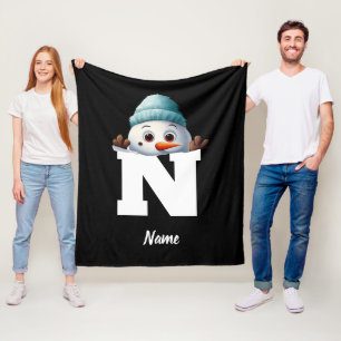 Couverture Polaire Monogramme Famille Noël Custom mignon Snowman