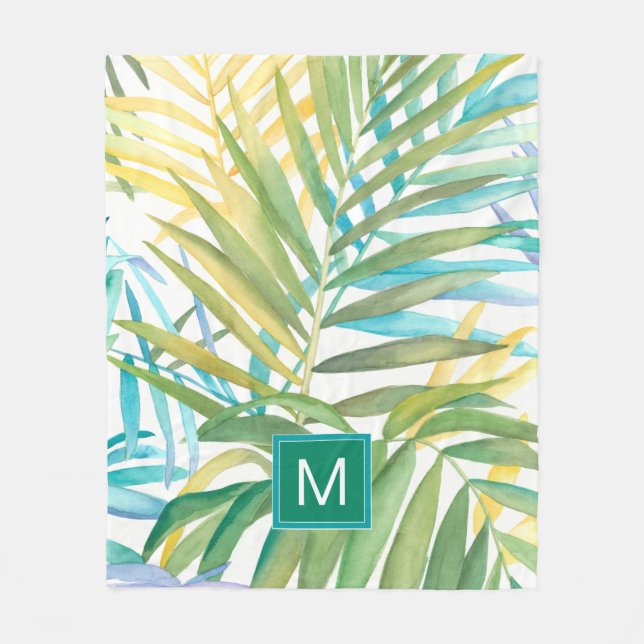 Couverture Polaire Monogramme | Feuilles de palmiers tropicaux (Devant)