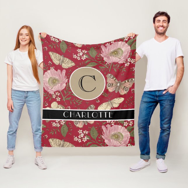 Couverture Polaire Monogramme floral botanique de fleur sauvage à la  (En situation)