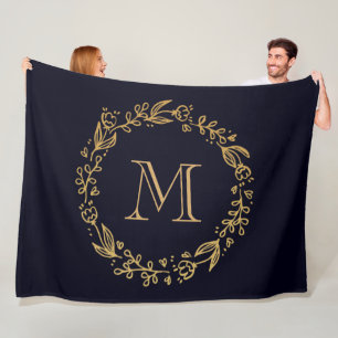 Couverture Polaire Monogramme Floral d'or