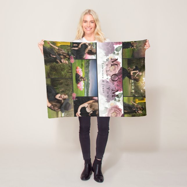 Couverture Polaire Monogramme Floral Famille et mère Collage photo (En situation)