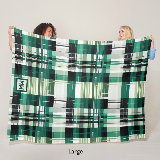 Couverture Polaire monogramme géométrique vert moderne plaid (Créateur téléchargé)