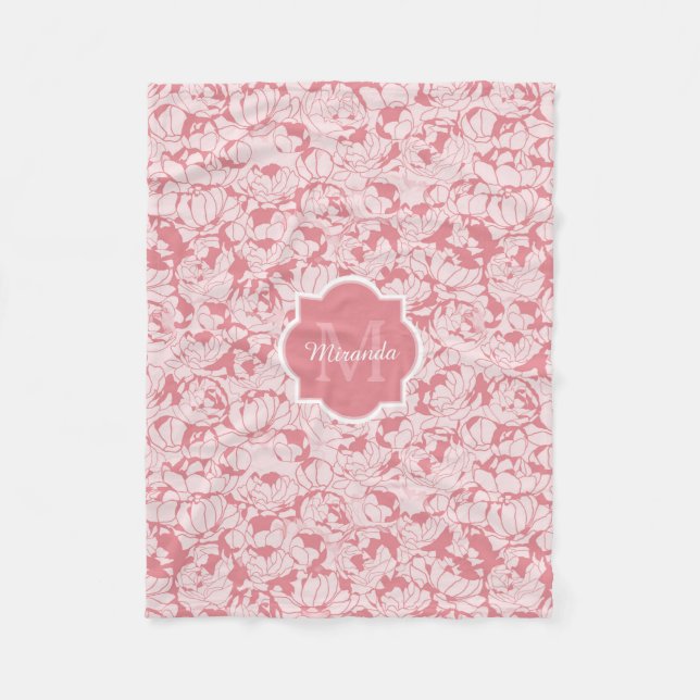 Couverture Polaire Monogramme Girly floral rose-clair moderne avec le (Devant)