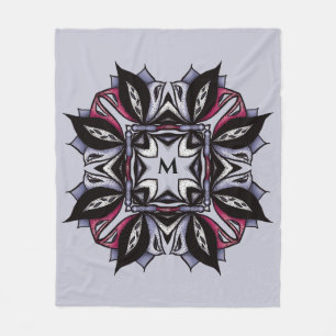 Couverture Polaire Monogramme gothique Floral Mandala violet rose noi