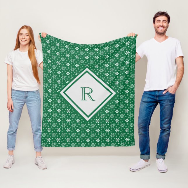 Couverture Polaire Monogramme Green White Snowflics Noël d'hiver (En situation)