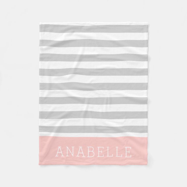 Couverture Polaire Monogramme Gris et rose | Couleurs modifiables (Devant)