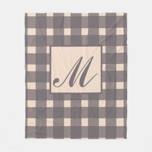 Couverture Polaire Monogramme gris rose En vichy Motif