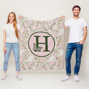 COUVERTURE POLAIRE MONOGRAMME H ROSE ET VERT