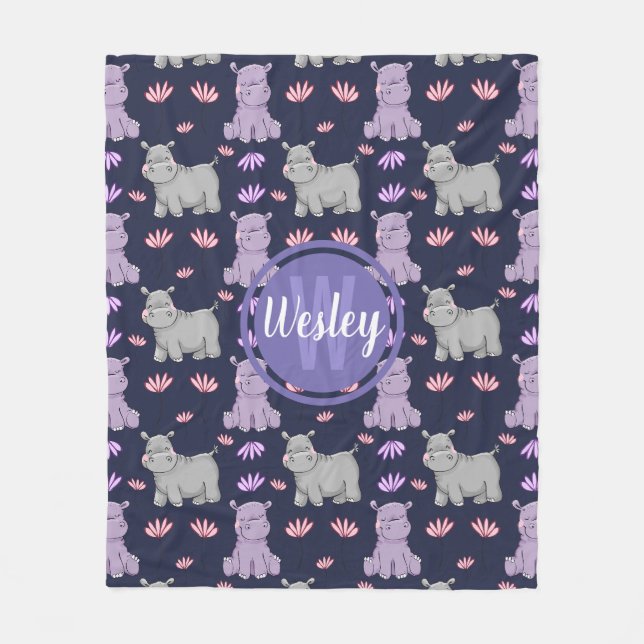 Couverture Polaire Monogramme heureux mignon d'hippopotames et de (Devant)
