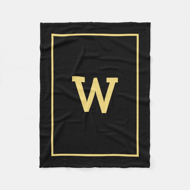 Couverture Polaire Monogramme initial d'or noir simple (Devant)
