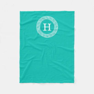 Couverture Polaire Monogramme initial turquoise Wht Key grecque