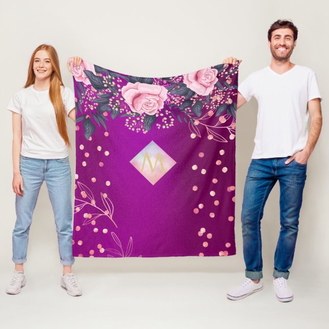 Couverture Polaire Monogramme Magenta Rosegold Parties scintillant mé (En situation)