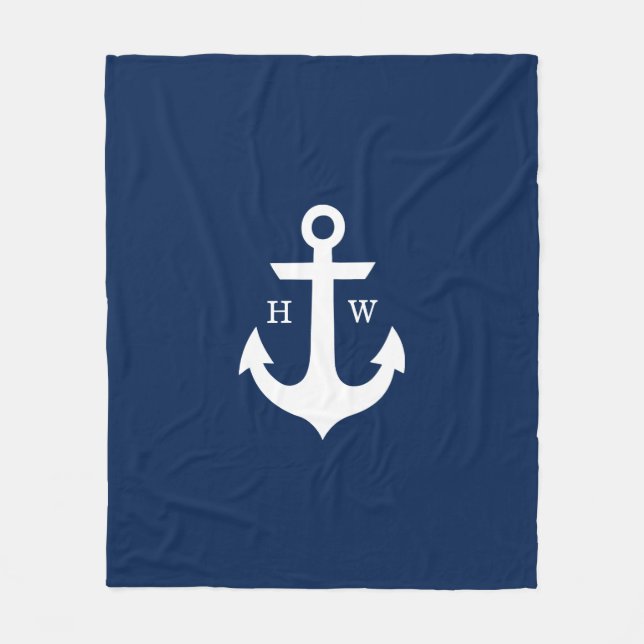 Couverture Polaire Monogramme marin Ancre bleue (Devant)