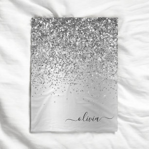 Couverture Polaire Monogramme métallisé pailleté argent Nom glamour