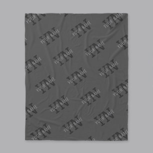 Couverture Polaire Monogramme moderne Carrelé gris foncé Nom/autre te
