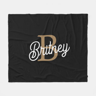 Couverture Polaire Monogramme moderne élégant Nom Black Gold Script
