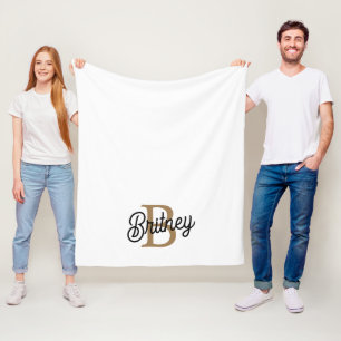 Couverture Polaire Monogramme moderne élégant Nom Black Gold Script