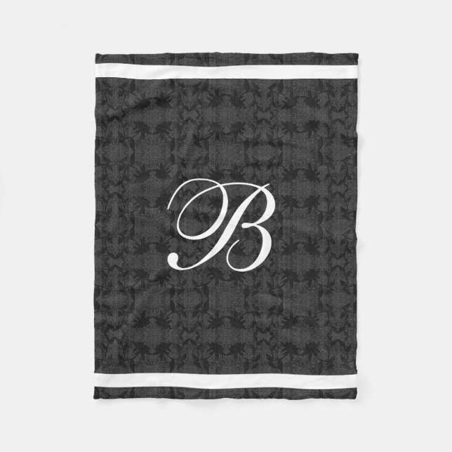 Couverture Polaire Monogramme moderne gris noir et blanc (Devant)