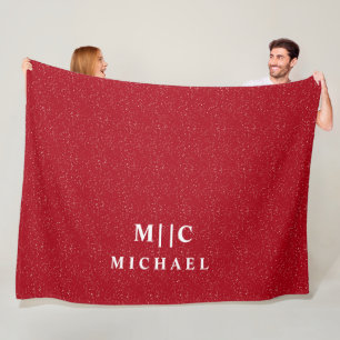 Couverture Polaire monogramme moderne simple saupoudré rouge et blanc