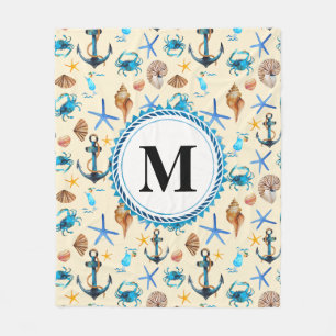 Couverture Polaire Monogramme Motif À Thème Plage Et Vie Maritime