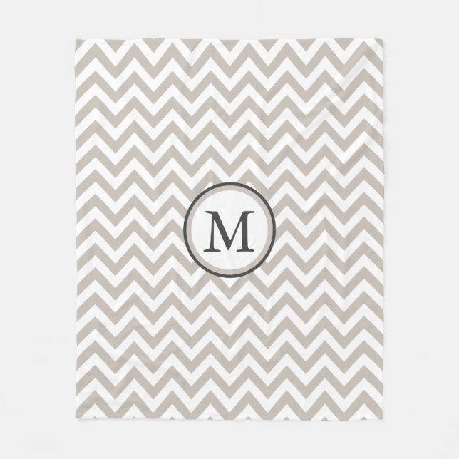 Couverture Polaire Monogramme Motif blanc et gris chaud (Devant)