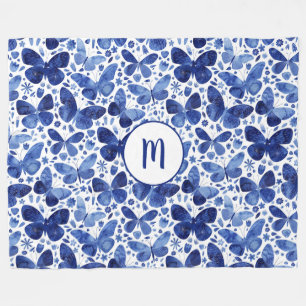 Couverture Polaire Monogramme Motif d'aquarelle papillon