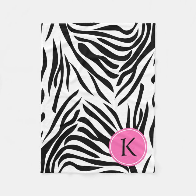 Couverture Polaire Monogramme noir et blanc Zèbre Impression avec ros (Devant)
